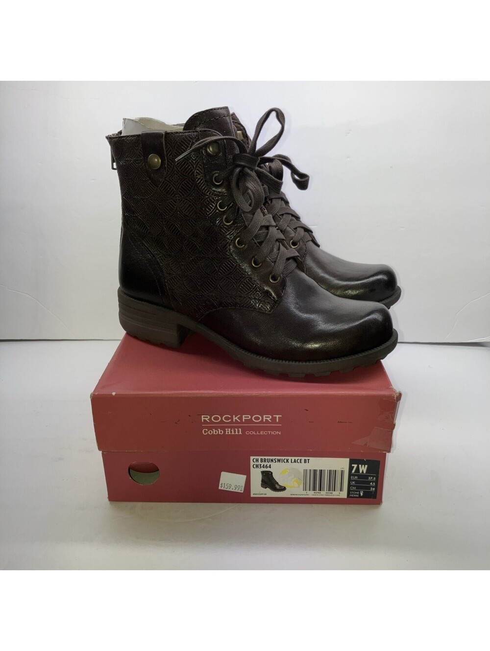 Rockport Cobb Hill Women's Brunswick Lace Brown Leather Boots Sz 7 W NEW CH3464